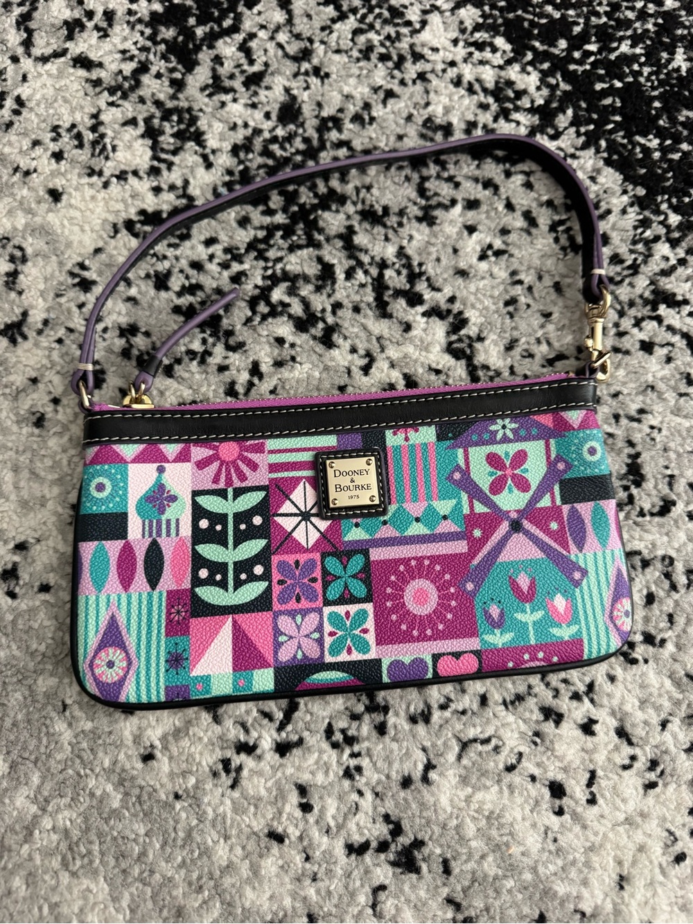 Dooney & Bourke Disney parks exclusive, Teal Purple Floral Patchwork Wristlet